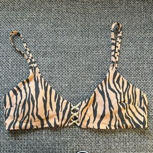 Tan zebra print swim top